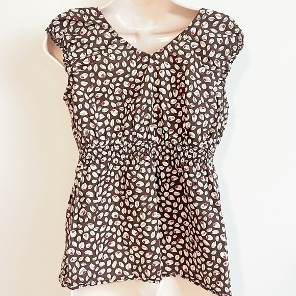 Oh Baby! Motherhood Maternity cap sleeve cotton v neck blouse top brown white - Picture 2 of 7